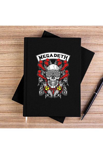 Z zepplin Megadeth Skull and Chemical Bomb Black Unlined Canvas Notebook