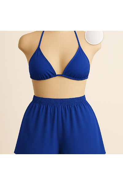 GiyimCity Mulvxbrf Brf02 Women's Blue Shorts Waist and Neck Tie Bikini Set (Mulvix)