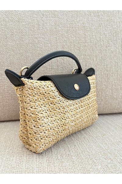 Z&M COLLECTION BAG SHOPPİNG Geantă de damă din paie, cu un singur mâner, cu închidere cu fermoar