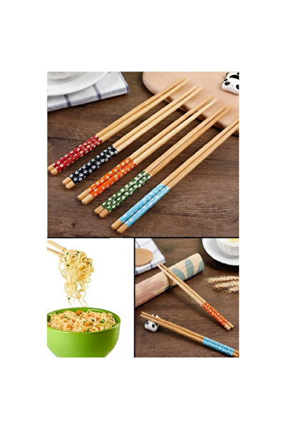 mucit home 5 Pairs Bamboo Chopstick Patterned Washable Chinese Sushi Ramen No...