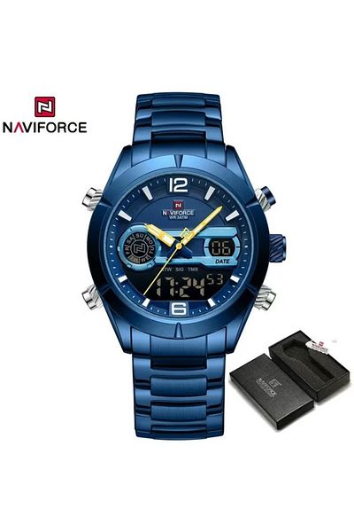 Naviforce Dual Display Stainless Steel Watch for Men with Analog and Digital Time Multifunctional Features