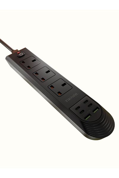 Tiknal 3250W Power Strip - 3 UK Sockets + 6 USB Ports (4 Type-C) - Advanced Protection & 5m Length