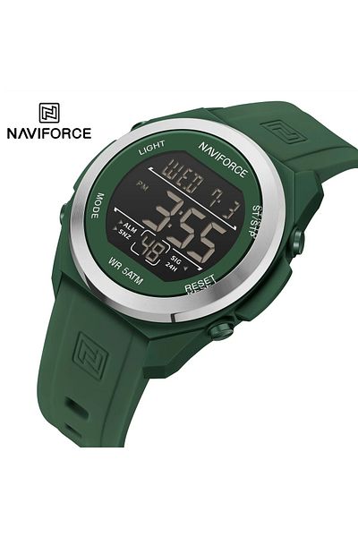 Naviforce Rugged Green Digital Sports Watch with Silicone Strap Water Resistance and Multifunctional Display