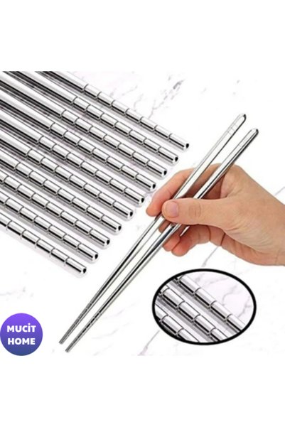 mucit home 5'li Paslanmaz Çelik Metal Chopstick