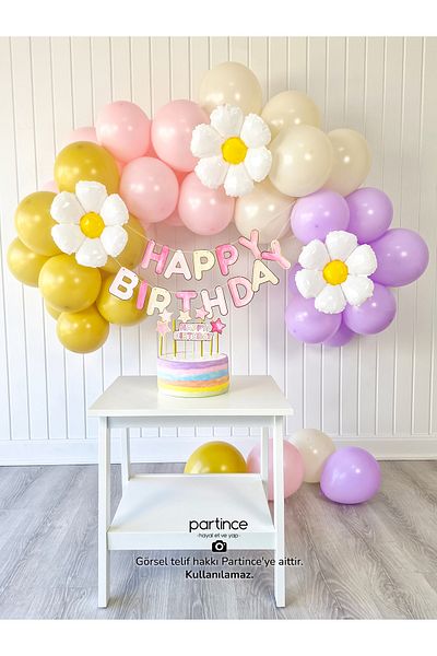 partince Σετ αλυσίδας με μπαλόνι γενεθλίων με θέμα Daisy Pink Birthday Daisy Concept