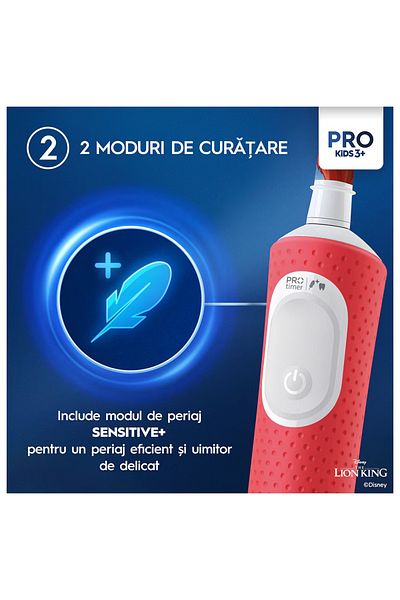 Oral-B Pro Kids Lion King Pro 1, set periuță de dinți electrică pentru copii, curățare 2D, 2 programe,