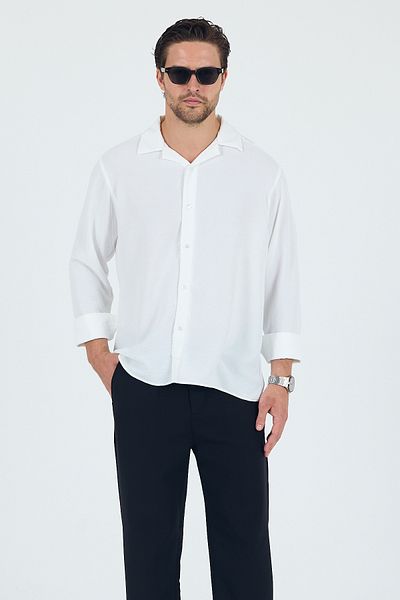 Trn JNS Ανδρικό πουκάμισο με υφή λινό oversize