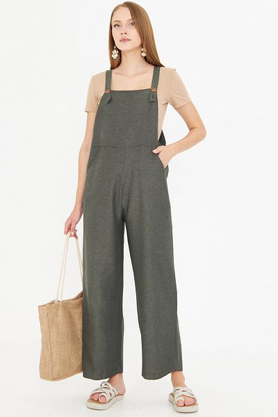 armonika Women's Khaki Pocketed Wide Leg Gardener Jumpsuit Arm-25Y001043