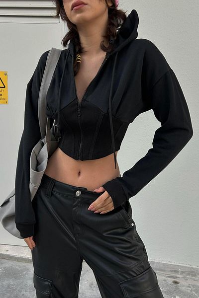Karakedi Black Stripe Y2K Crop Cardigan