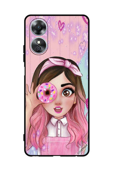 Covernex غطاء حماية لهاتف Oppo A17 - رسم فتاة محبة للدونات