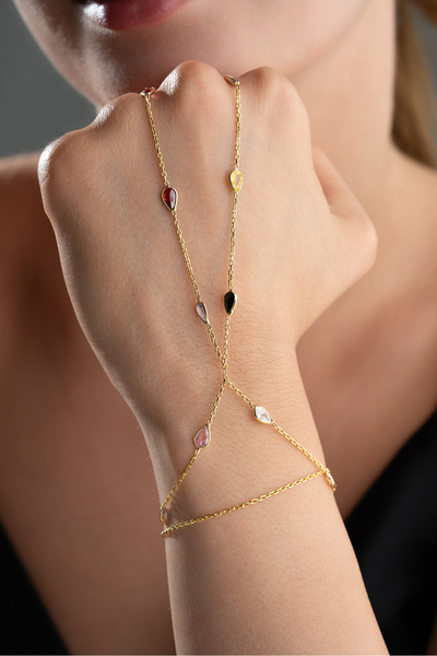Silvano Jewelry 925 Ayar Gümüş Renkli Damla Taşlı Şahmeran