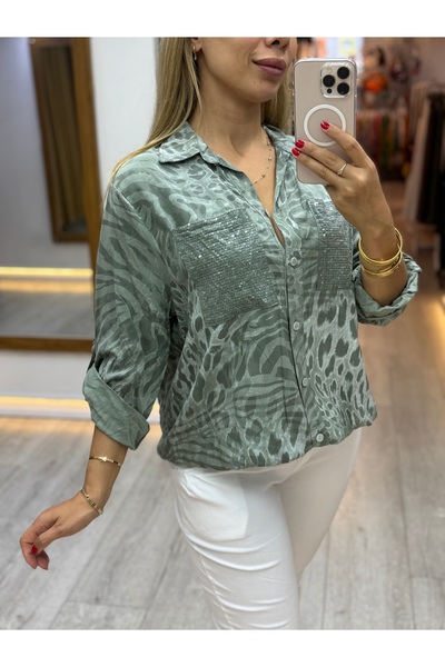 New London PULLU DESENLİ KETEN GÖMLEK