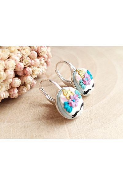 Atellier Wearable Art Happy Unicorn Silver Earrings for Kids