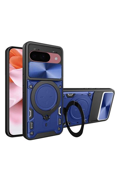 SKYDDAR INNOVATION Carcasă pentru Google Pixel 9 / Pixel 9 Pro, CamGuard Pro, inel magnetic, set de autocolante, albastră