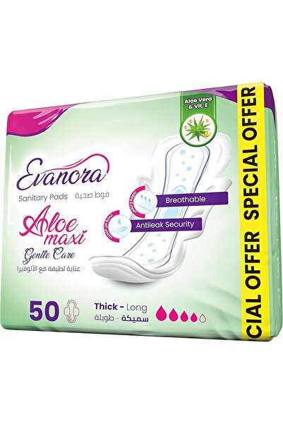 Evanora Sanitary Pads Aloe Maxi 50 Count | Thick & Long | Gentle Care With Aloe Vera Vitamin E