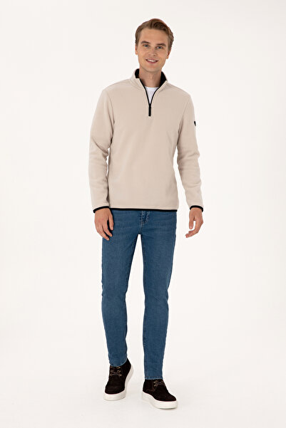 U.S. Polo Assn. Erkek Regular Fit Taş Polar Yarım Fermuarlı Basic Sweatshirt 50313777-VR049