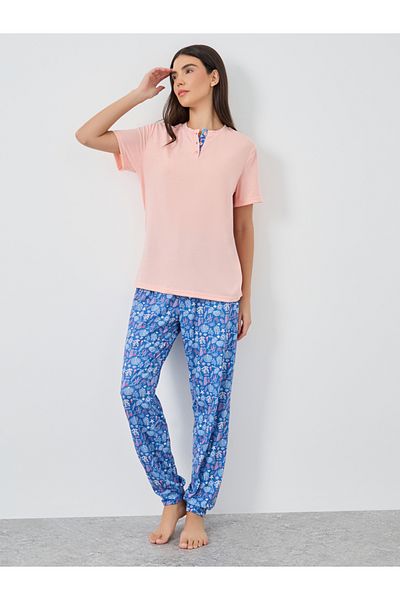 Styli Solid Short Sleeve T-Shirt and Pyjama Set