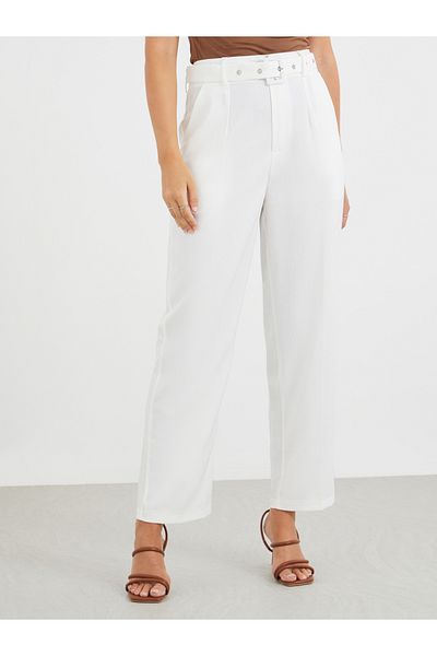 Styli Solid Tapered Fit Trousers with Belt Detail