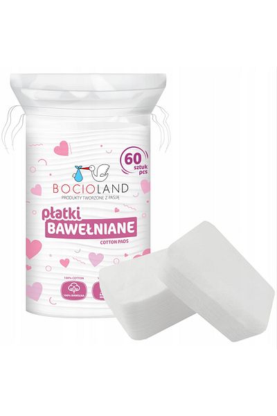 Bocioland Set of 60 baby cosmetic pads, made of cotton, biodegradable, 9 x 11 cm
