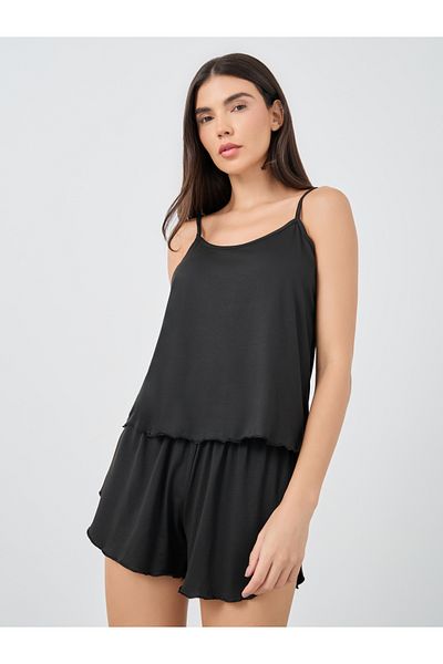 Styli Solid Strappy Top and Shorts Pyjama Set