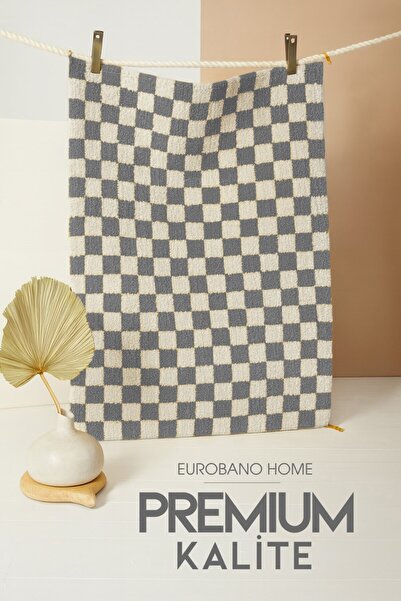 EUROBANO Premium Chess Dama Desenli Kemik-Füme Salon Oturma Odası Yatak Odası Koridor Makine Halısı Yolluk