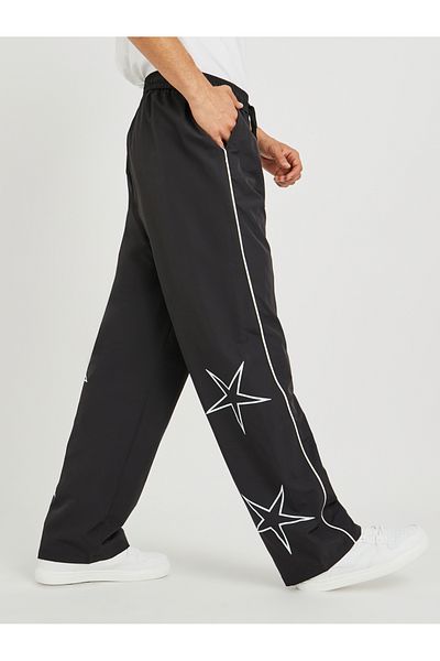 Styli Star Printed Oversized Open Hem Joggers with Piping Detail