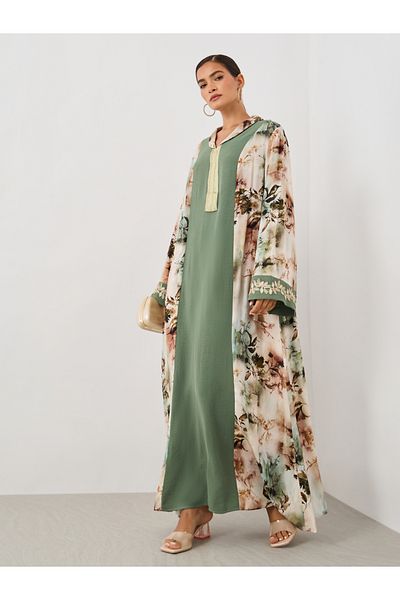 Styli Color Block Lace Detail A-Line Jalabiya