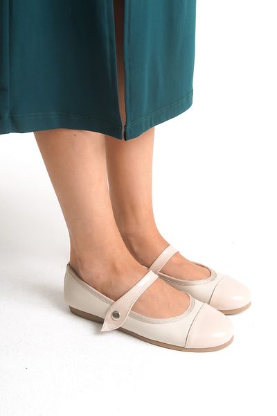Ayakkabı Delisiyim Women's Ballerina Beige Color Azur Snap Fastener Lightweight Orthopedic Sole Comfortable Stylish Women's Ballerina