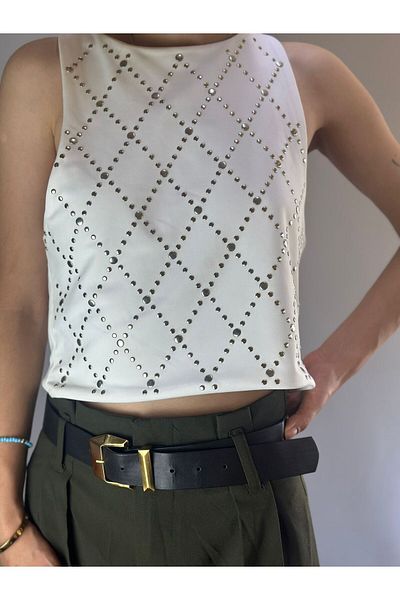 Gönülden Tasarım L Size White Lichra Stone Bady