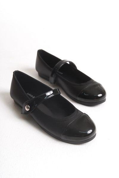 Ayakkabı Delisiyim Women's Ballerinas Black Azur Snap Fastener Lightweight Orthopedic Sole Comfortable Stylish Women's Ballerinas