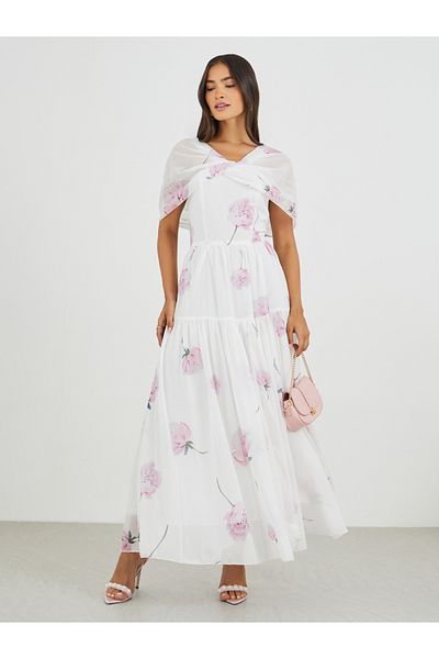 Styli Floral Print A-Line Maxi Dress with Gathers