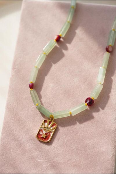 AŞIK ACCESSORIES Natural Stone Necklace with Eye Figure