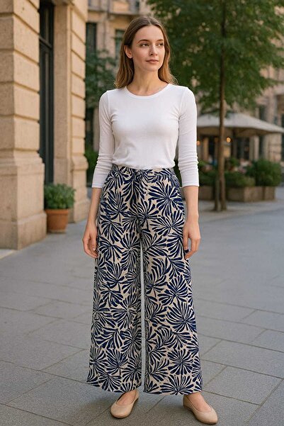 ECK MODA Pantaloni cu fustă din țesătură din viscoză pentru femei, cu imprime...