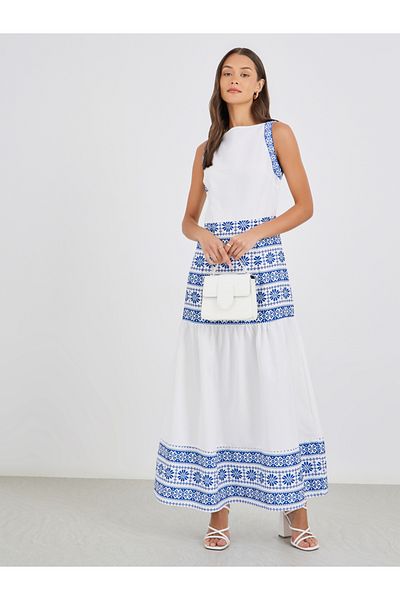 Styli Aztec Digital Print Sleeveless A-Line Maxi Dress