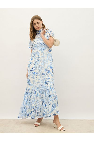 Styli All-Over Print High Neck A-Line Maxi Dress