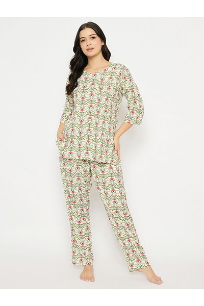 Clovia By Styli All-Over Print Notch Neck Top and Pyjama Set
