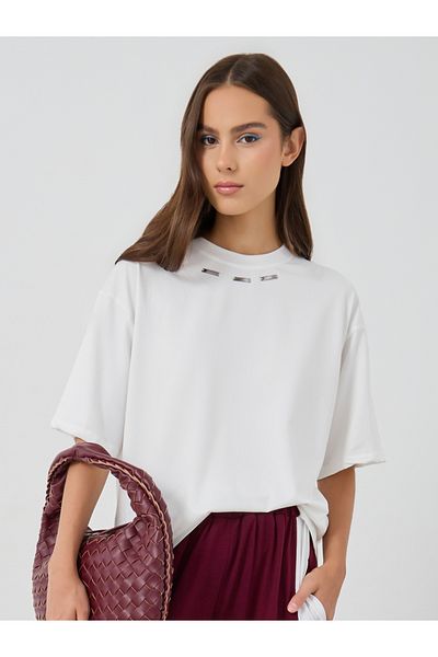 Styli Embellished Neck Oversized T-Shirt