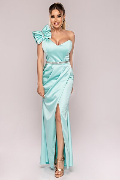 Atmosphere Fashion Rochie lungă elegantă din tafta verde mentă