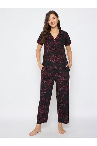 Clovia By Styli Abstract Printed Short Sleeve Shirt and Pyjama Set