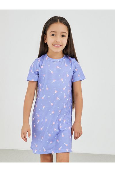 Styli All-Over Print Short Sleeve Sleep Dress