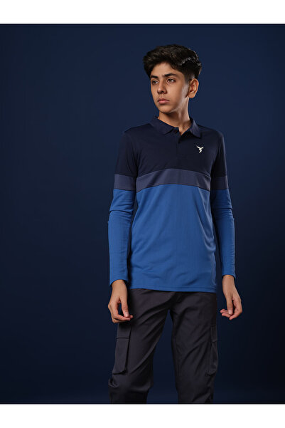 Technosport By Styli Color Block Long Sleeve Polo T-Shirt