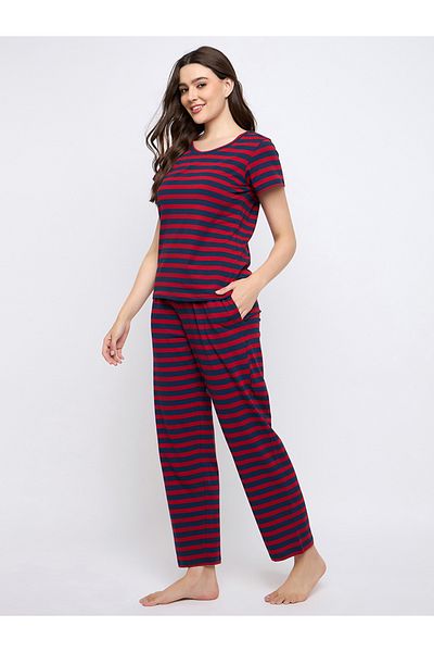 Clovia By Styli Striped Cotton T-Shirt and Pyjama Set
