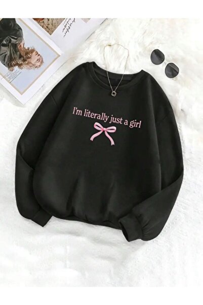 caddekombin Είμαι απλά μια κοπέλα με στάμπα μαύρο φούτερ με λαιμόκοψη