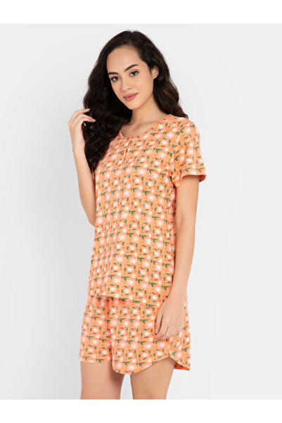 Clovia By Styli Floral Print Short Sleeve Cotton Top and Shorts Set