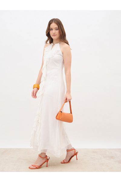 Styli Solid Ruffle Detail Sleeveless A-Line Maxi Dress
