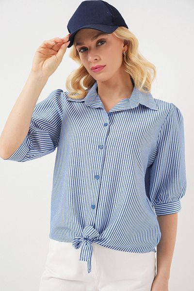 Bigdart Women's Tie Front Striped Shirt 20323 - Navy Blue