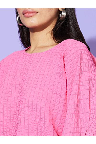 Globus By Styli Textured Round Neck Batwing Sleeve Top