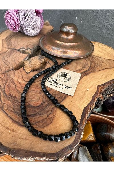 parze doğaltaş Obsidian Natural Stone Cube Cut Array Necklace
