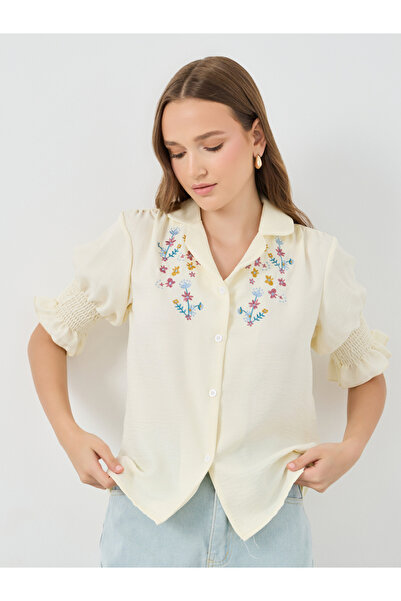 Styli قميص مطرز بأكمام قصيرة وقصة عادية وأساور مطرزة