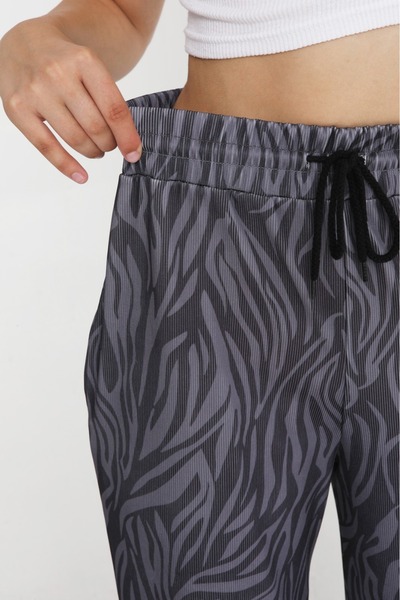 lzv Women's Patterned Ottoman Fabric Palazzo Trousers